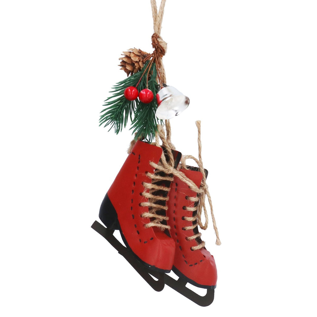 Red Metal Skate Boots Dec with Fir and Bell 19cm | Annie Mo's