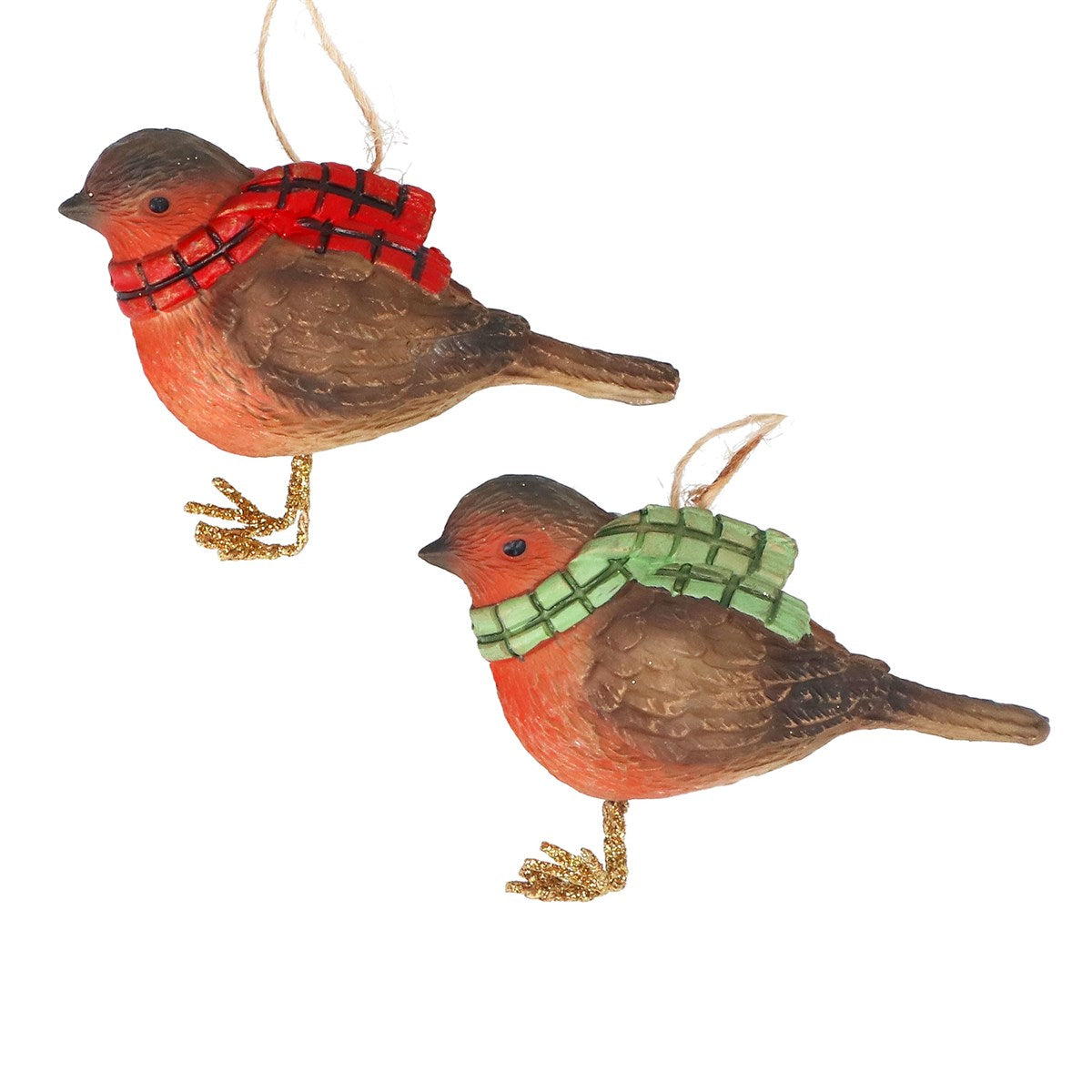 Resin Robin 5cm with Plaid Scarf - Colour Choice