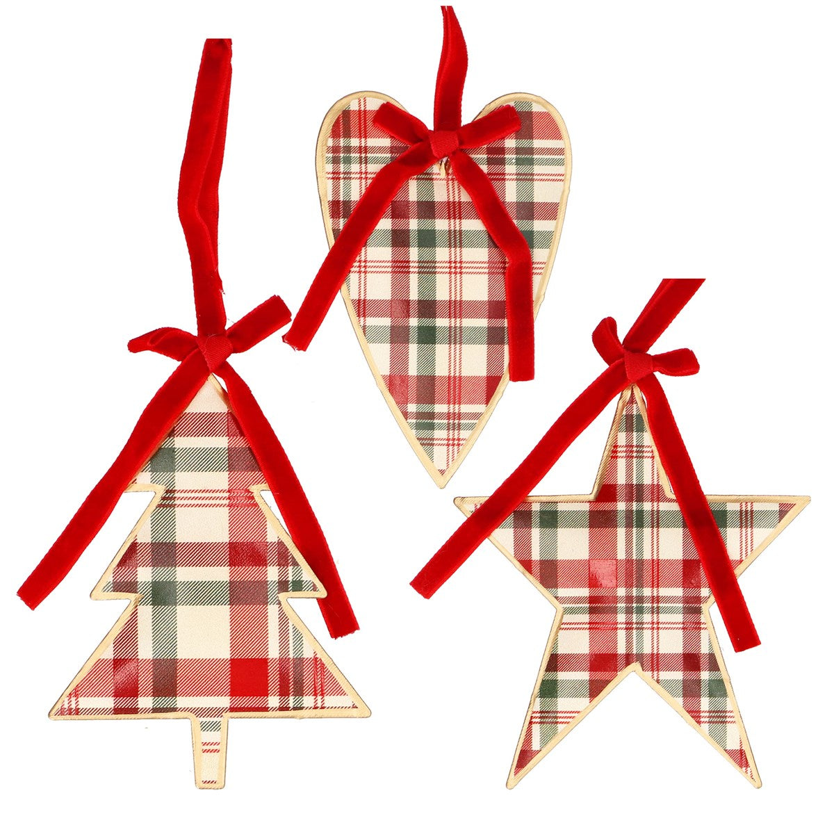 Woodland Plaid Hanging Tin Decorations 10cm - Shape Choice