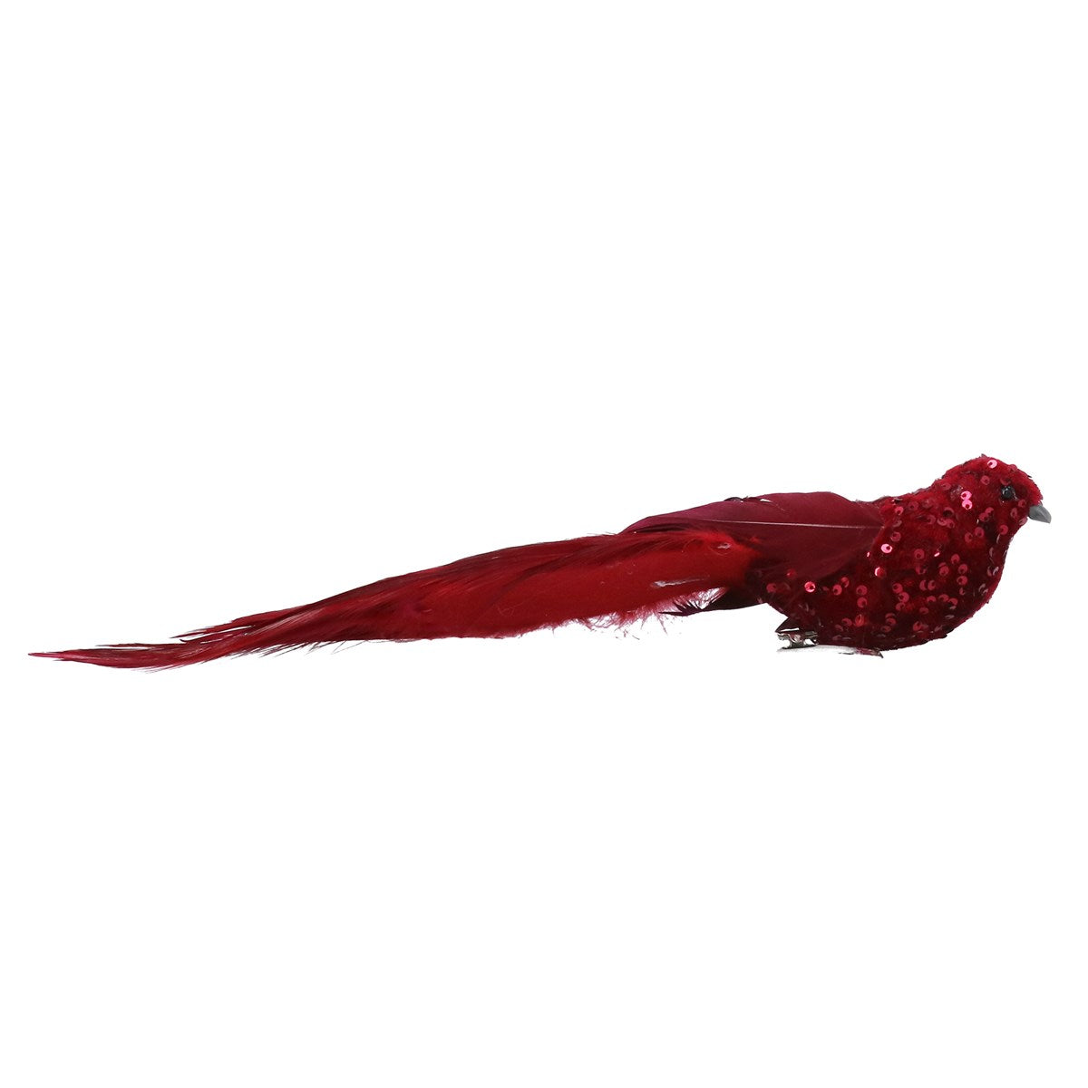 Burgundy Sequinned Clip on Bird 30cm