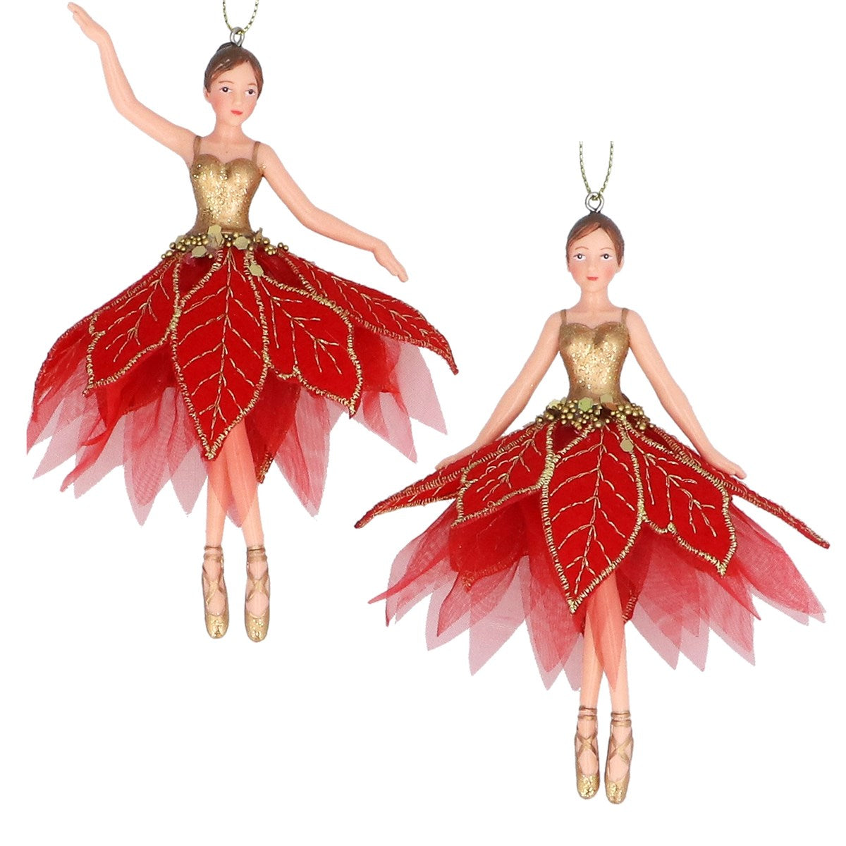 Red and Golden Poinsettia Resin and Fabric Fairies 15cm - Style Choice