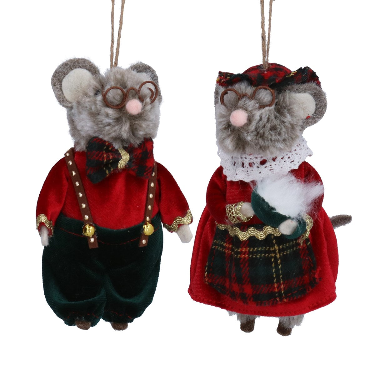Faux Fur Hanging Mice with Tartan Trim 16cm - Style Choice
