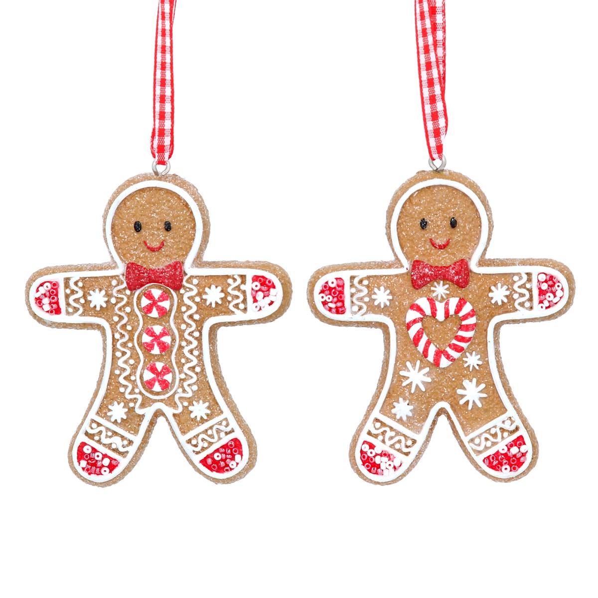 Resin Hanging Dec 8cm - Gingerbread Man w Gingham Loop - Style Choice | Annie Mo's