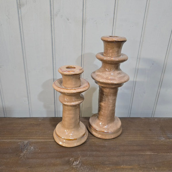 Light Brown Stoneware Candle Holder for Dinner Candles 19cm D | Annie Mo