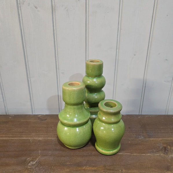 Glazed Moss Green Dinner Candle Holder 10cm D | Annie Mo's