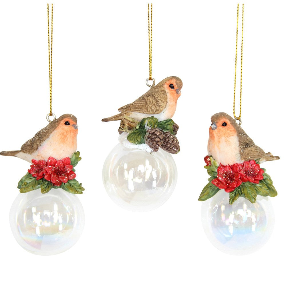Three Assorted Resin Robin Hanging Dec 7cm | Annie Mo's