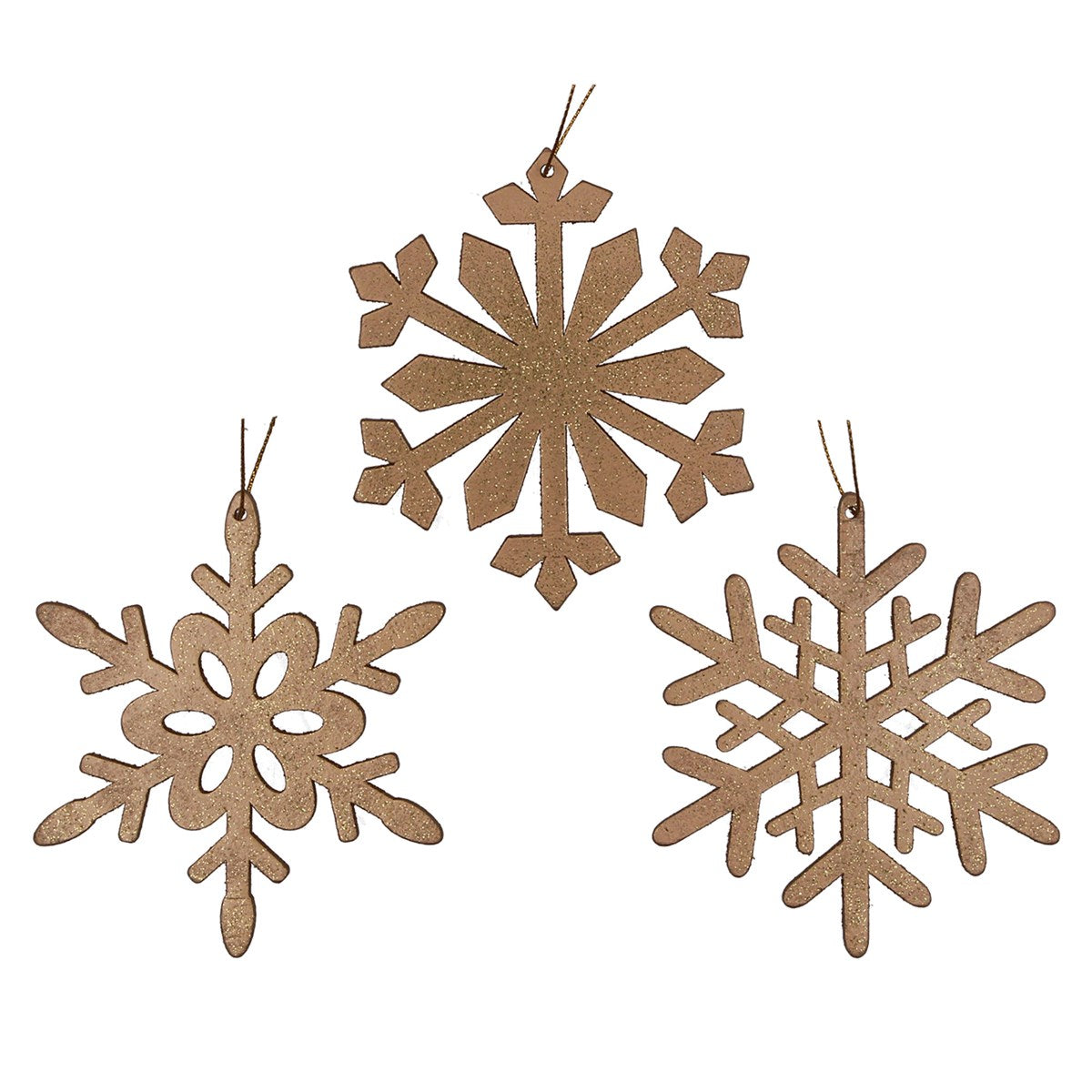 Hanging Dec 10cm - Matt Wood Gold Snowflakes - Style Choice Mo's