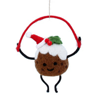 Christmas Pudding Man with Skipping Rope Wool Dec 16cm | Annie Mo's