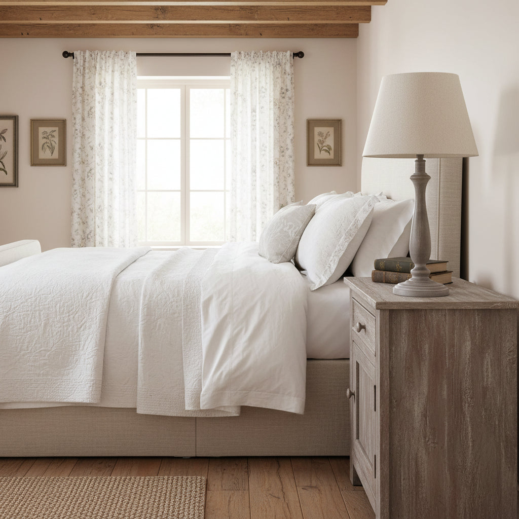 Washed Wood Table Lamp with Shade 53cm | Annie Mo's