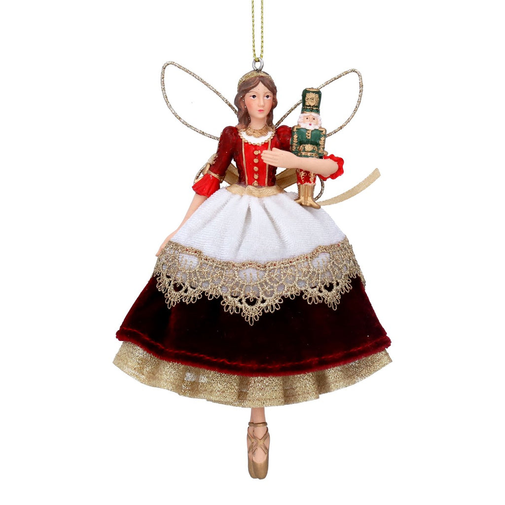 Red and Green Velvet and Golden Lace Fairy Nutcracker 14cm | Annie Mo