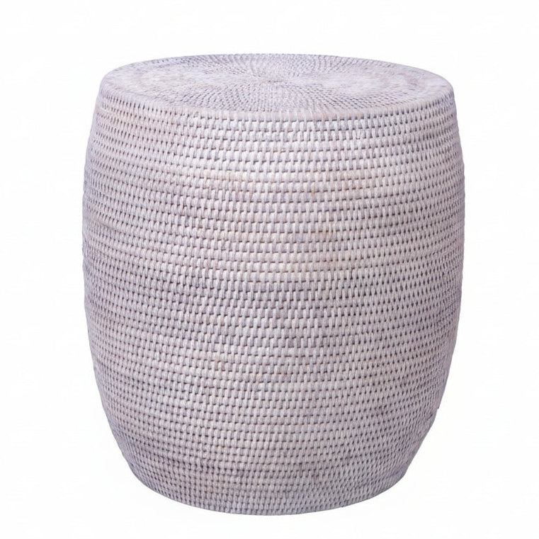 Natural White Wash Rattan Round  Lamp Table 45cm