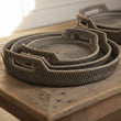 Light Grey Washed Rattan Round Trays with Handles - Size Choice | Annie Mo's