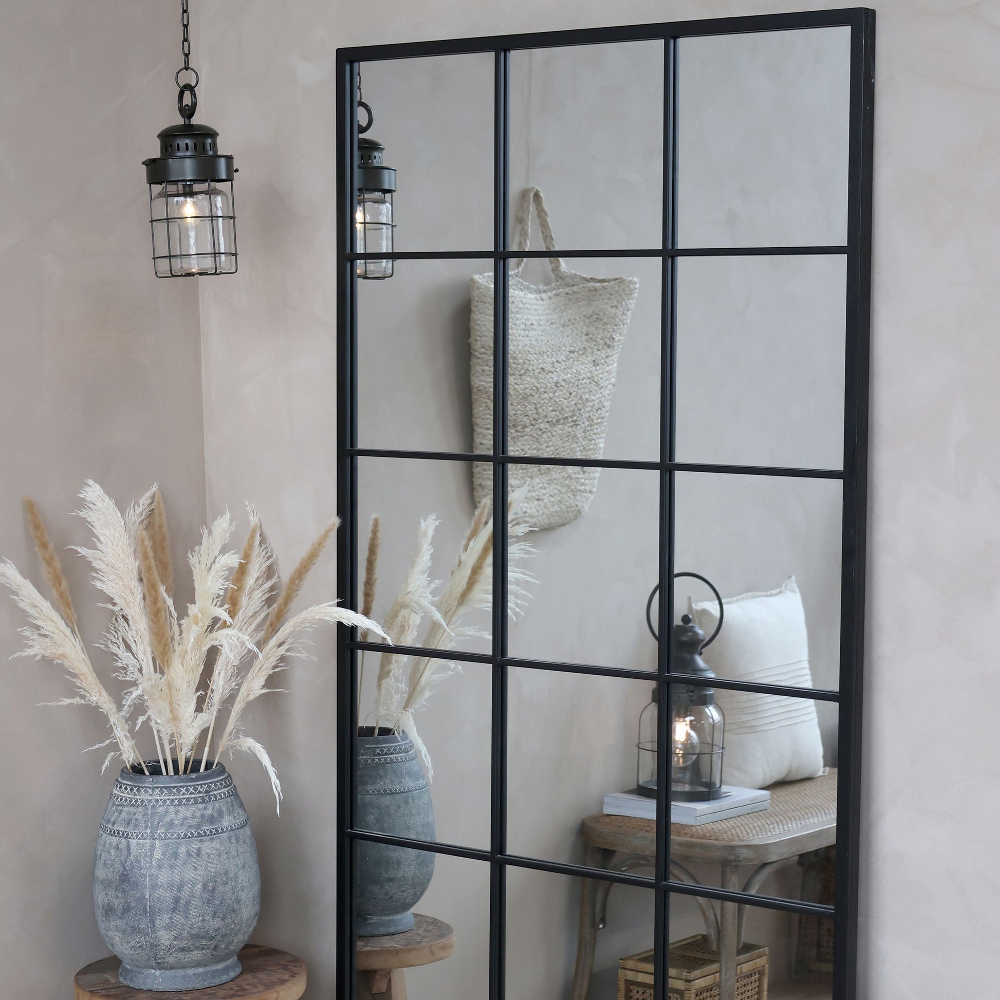 Factory Mirror in Antique Black Metal 180cm-E