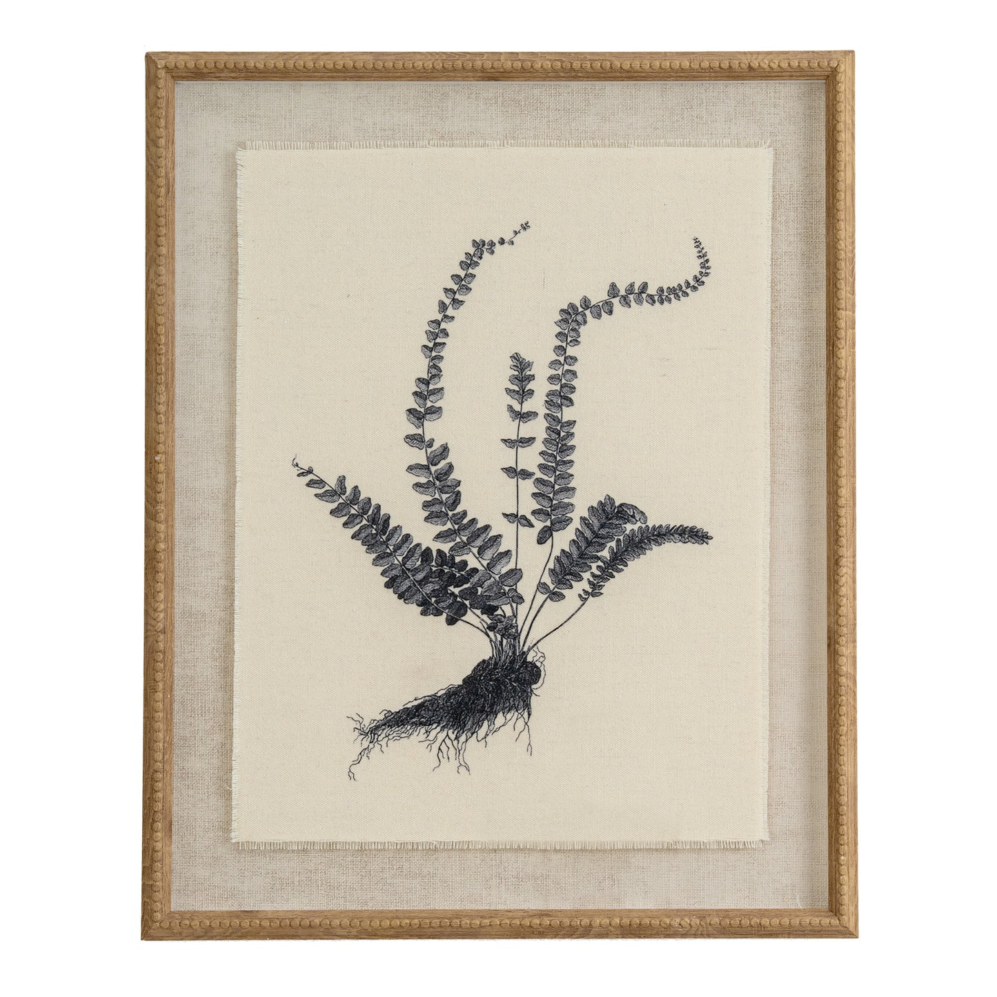 Framed artwork of a black fern on a beige background