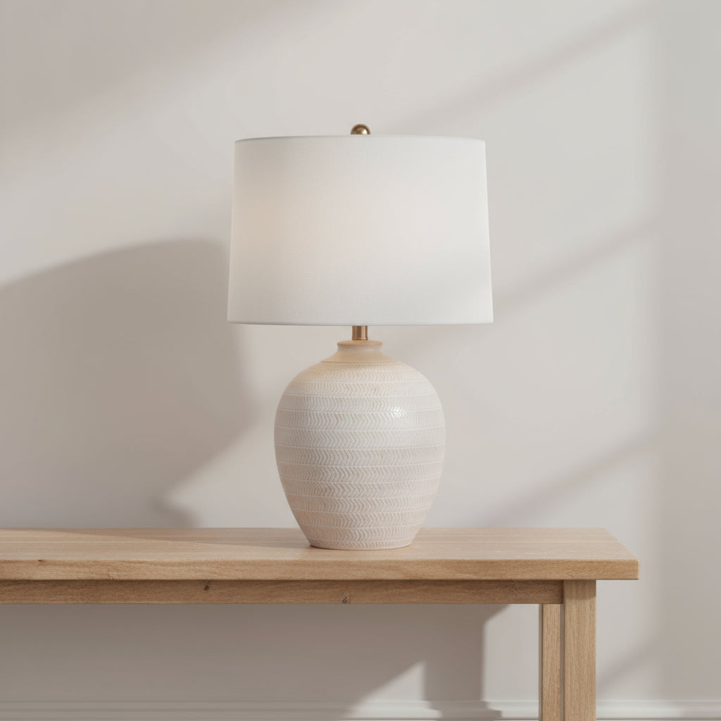 Chevronne Ceramic Table Lamp With Linen Shade 63cm | Annie Mo's