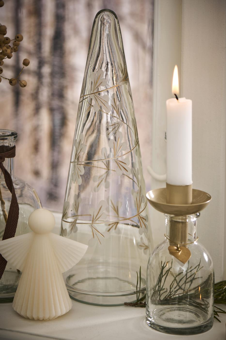 Gold Flowers Engraved Clear Glass Christmas Tree 28cm | Annie Mo's B