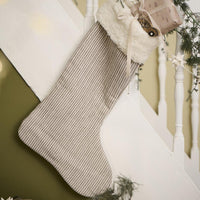 Christmas Stocking in Brown Stripe with Faux Fur Trim 5ocm
