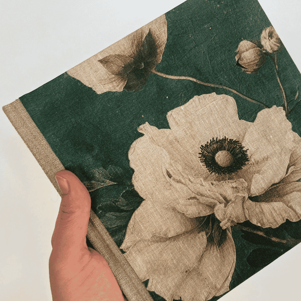 "Vintage Anemone" Handmade Linen Hardcover Notebook | Diary | Annie 
