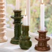 Torino Glazed Moss Green Dinner Candle Holder 13cm | Annie Mo's