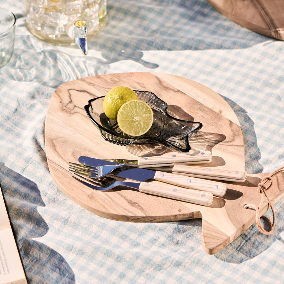 Cutting board with Leather String Round Fish Acacia Wood 40cm