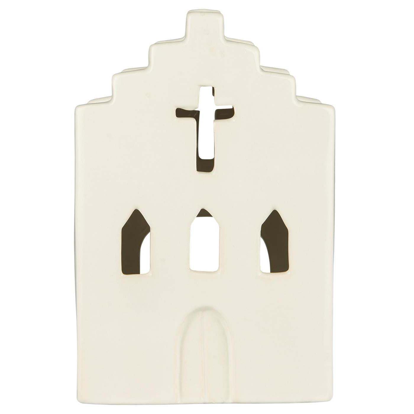 White Ceramic Church Tea Light Holder 19cm