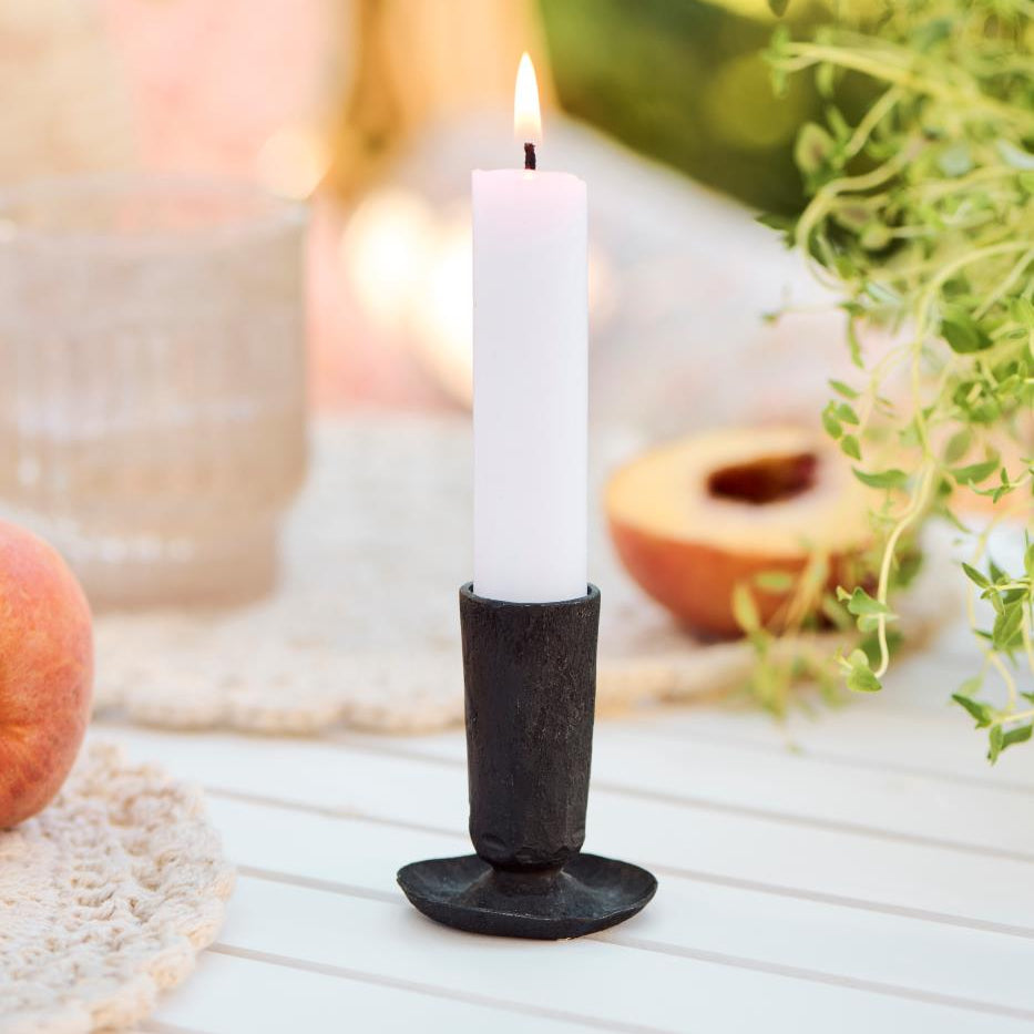Black Candle Holder With Hammered Surface 6cm