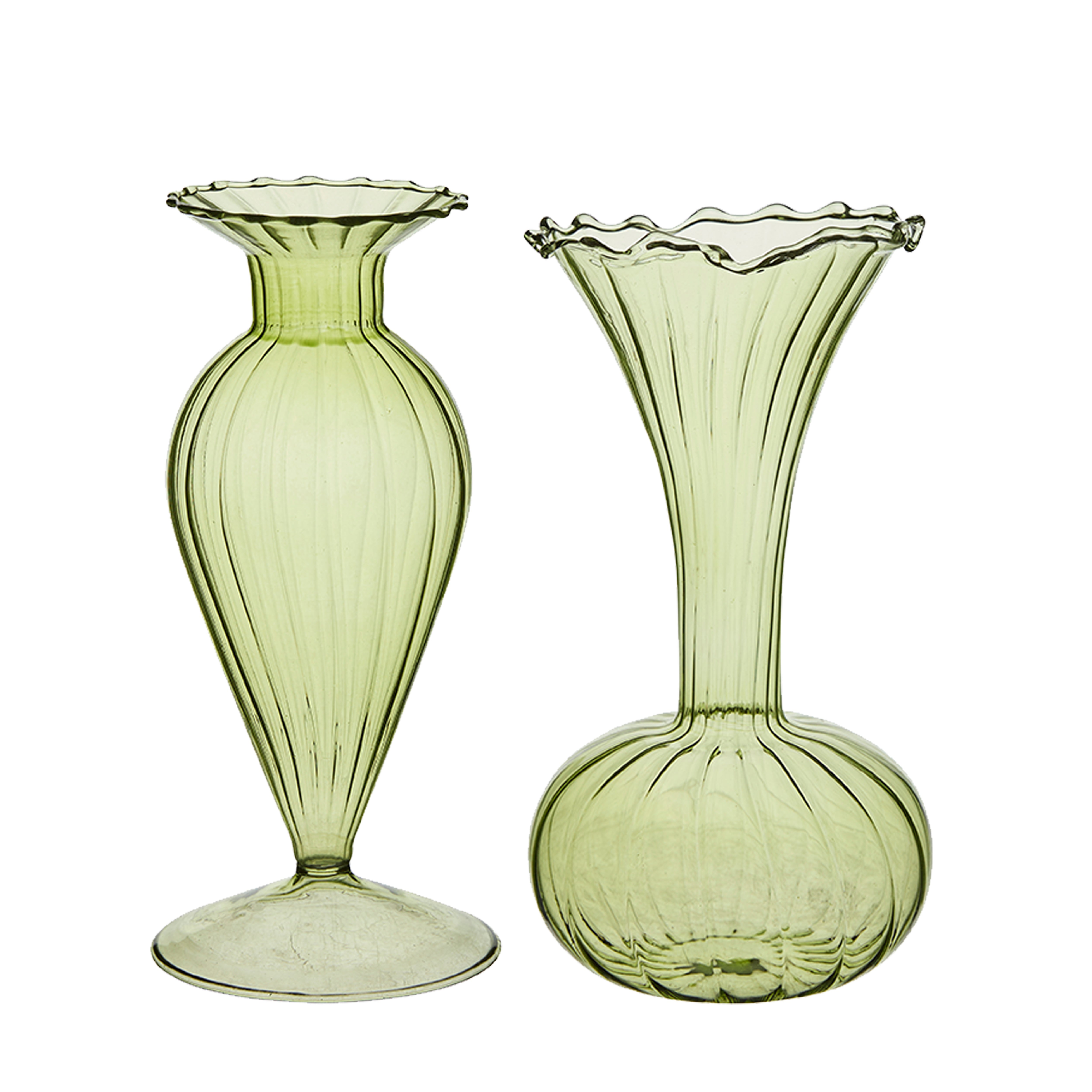 Set of Two Mini Green Fluted Glass Vases - Assorted | Annie Mo's