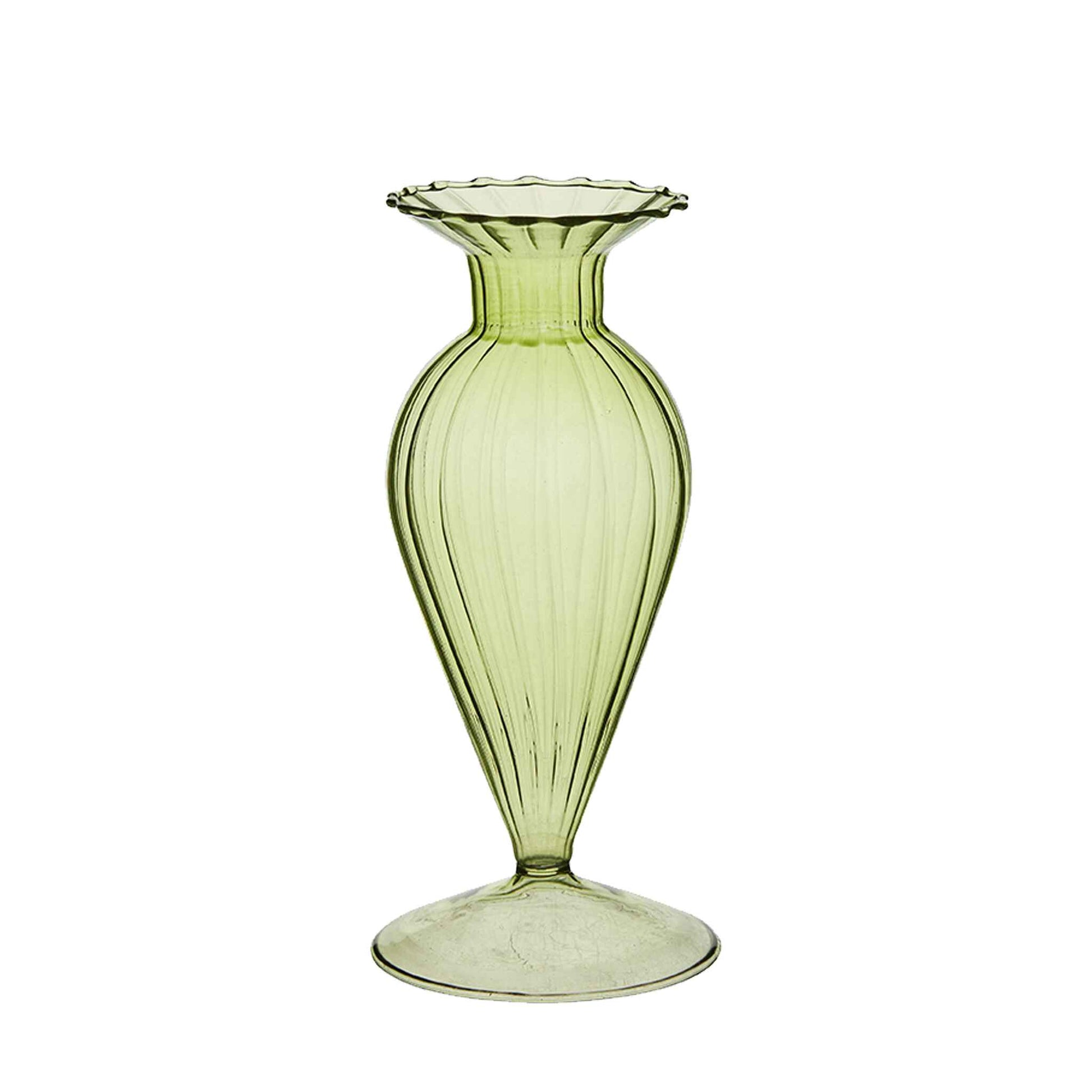 Set of Two Mini Green Fluted Glass Vases - Assorted | Annie Mo's C