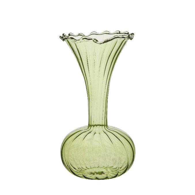 Set of Two Mini Green Fluted Glass Vases - Assorted | Annie Mo's B
