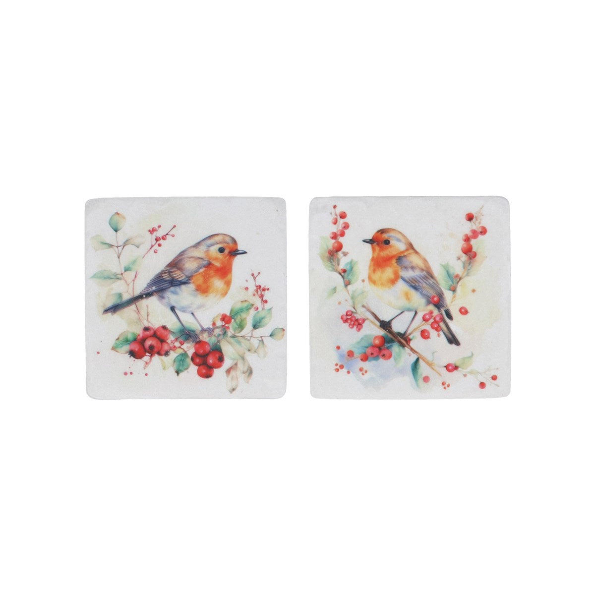 Robin with Berries Resin Coaster 9cm - Style Choice
