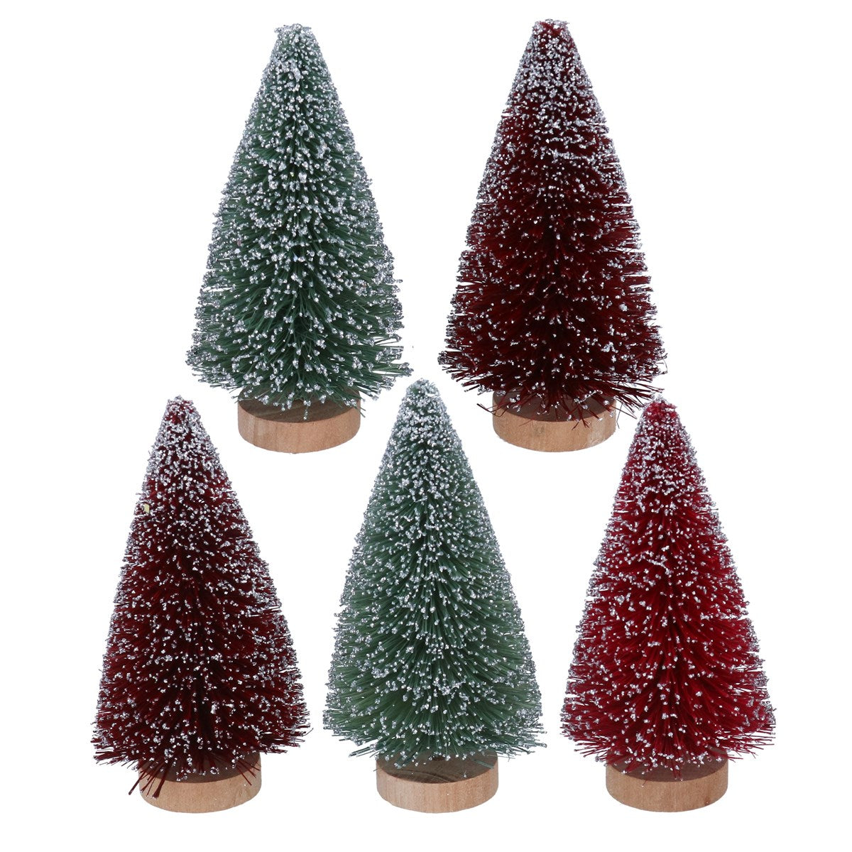Box/5 Bristle Tree 13cm - Jewel Tone Snowy