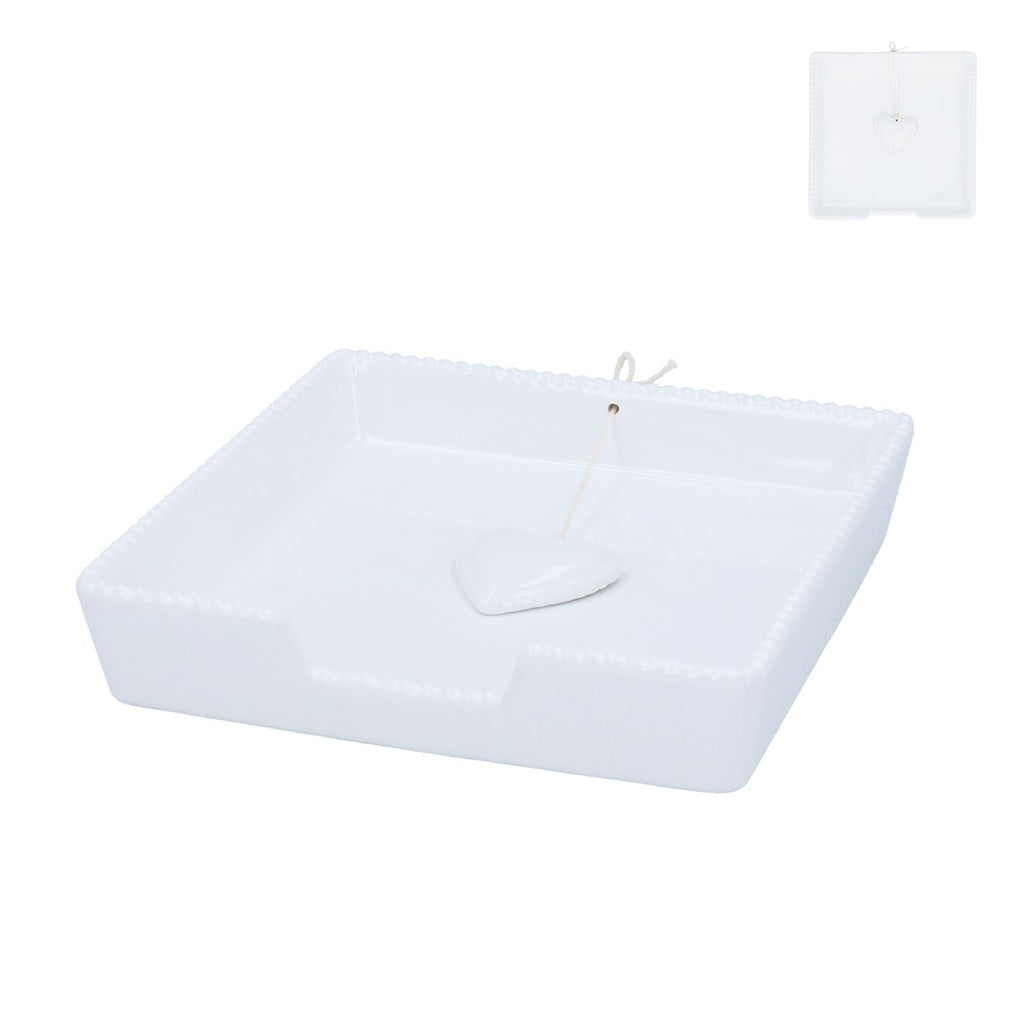 White Beaded Heart Stoneware Napkin Holder 18cm | Annie Mo's