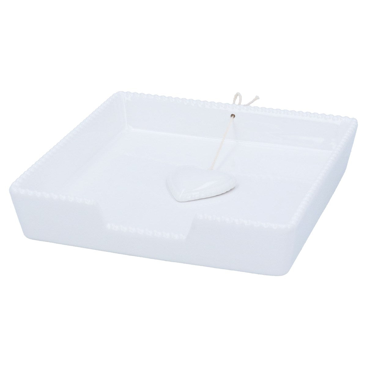 Stoneware Napkin Holder 18cm - White Beaded Heart | Annie Mo's