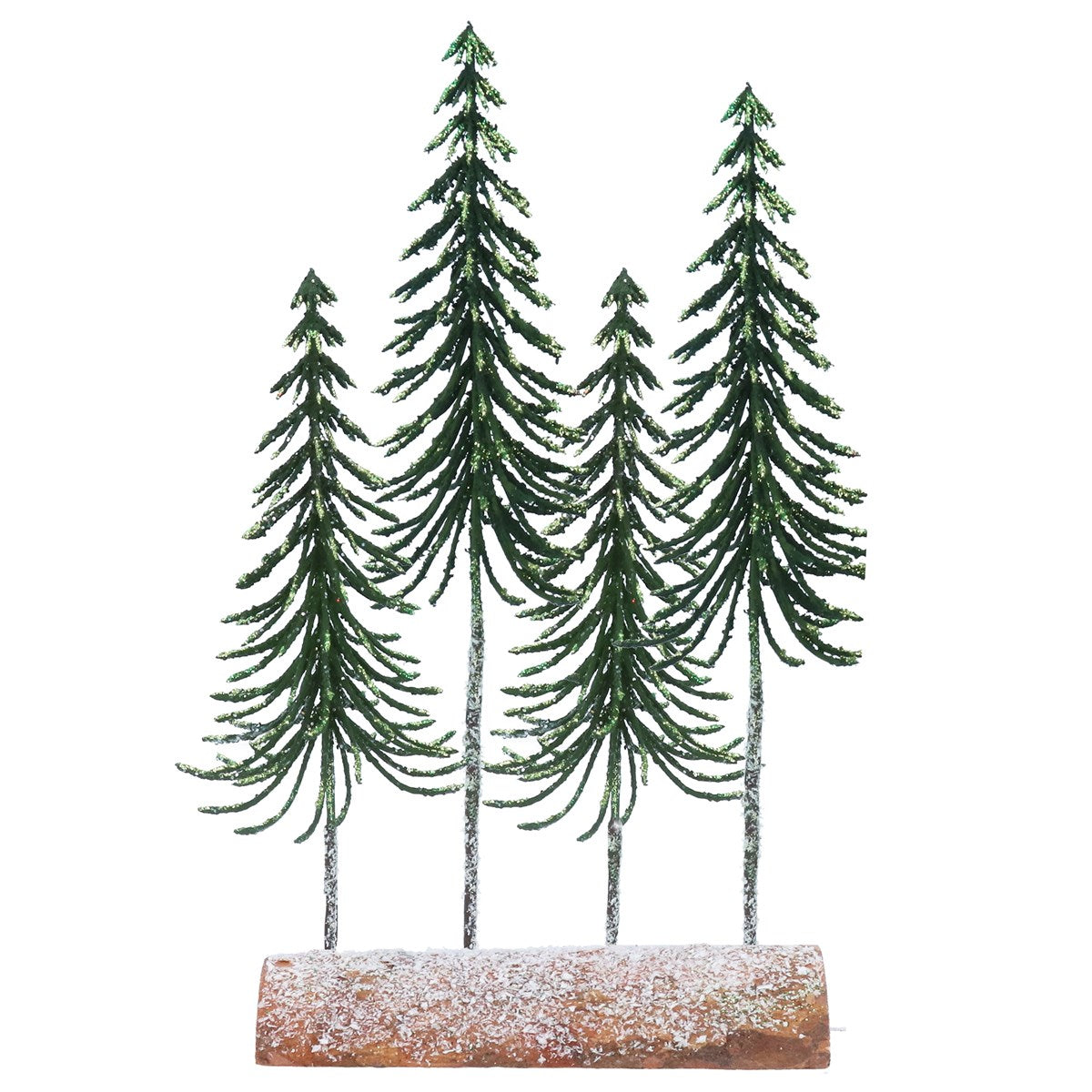 Bristle Ornament 35cm - 4 Green Glittered Trees on Log | Annie Mo's