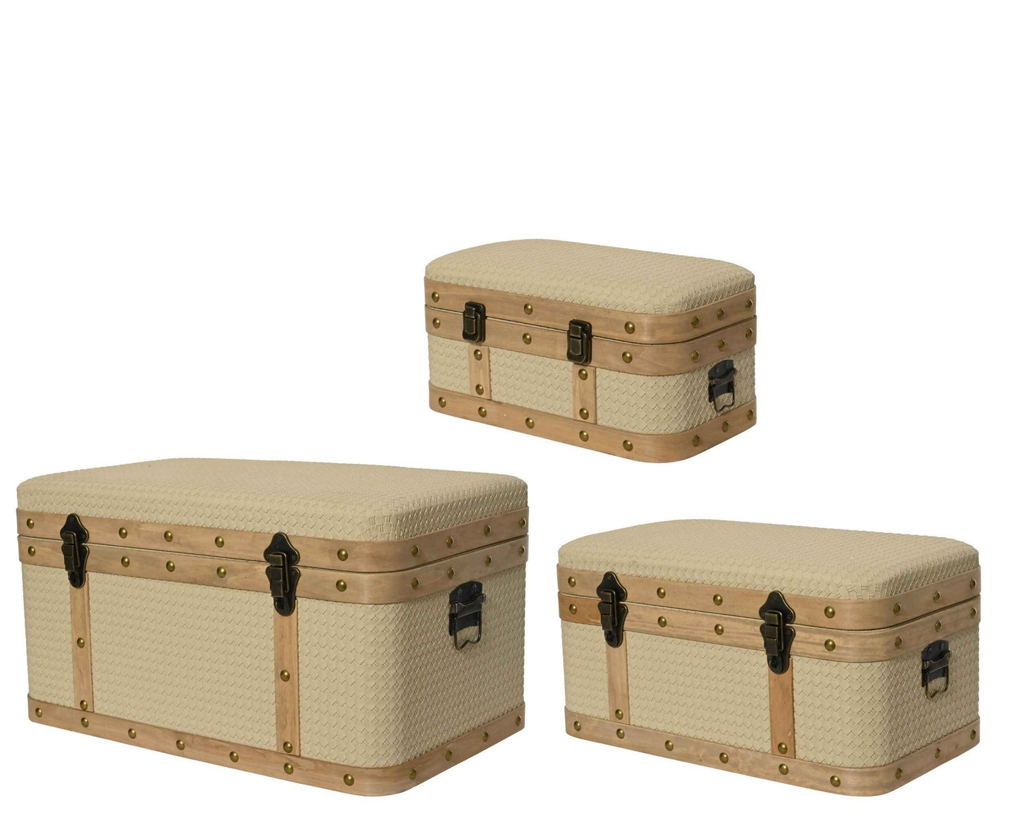 Cream Faux Leather Trunks with Wood Trim and Copper Closure - Size Choice | Annie Mo's