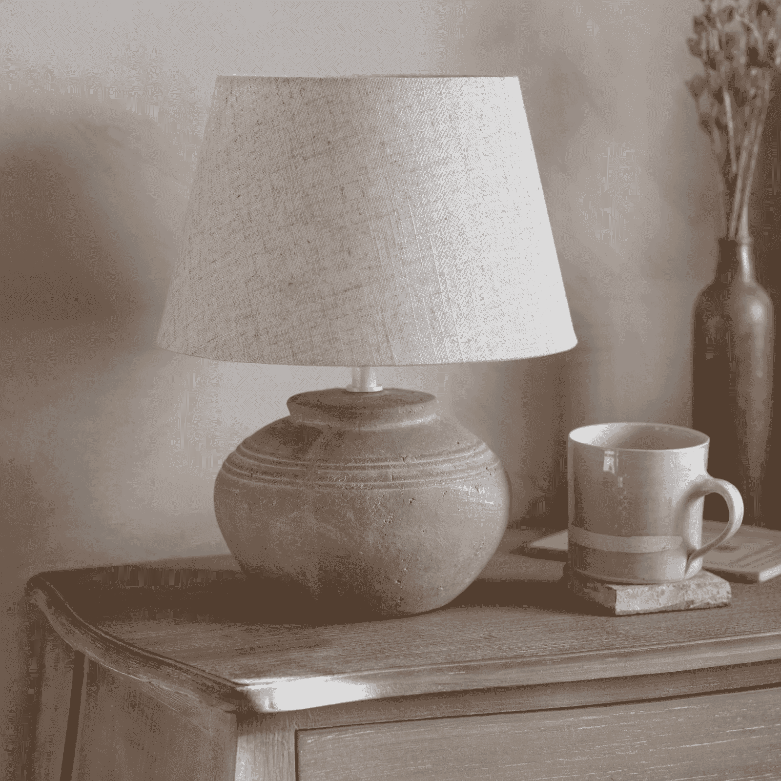 Langton Small Stoneware Spherical Ridged Table Lamp with Shade 37cm