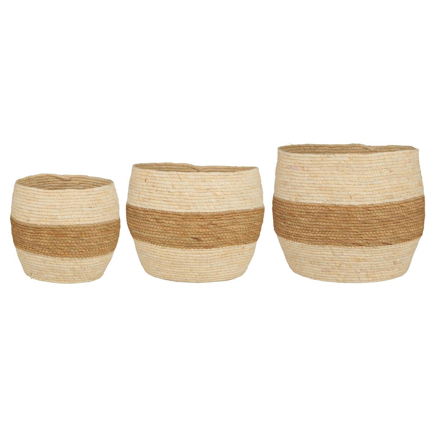 Set of Three Cream and Natural Stripe Corn Baskets | Annie Mo's