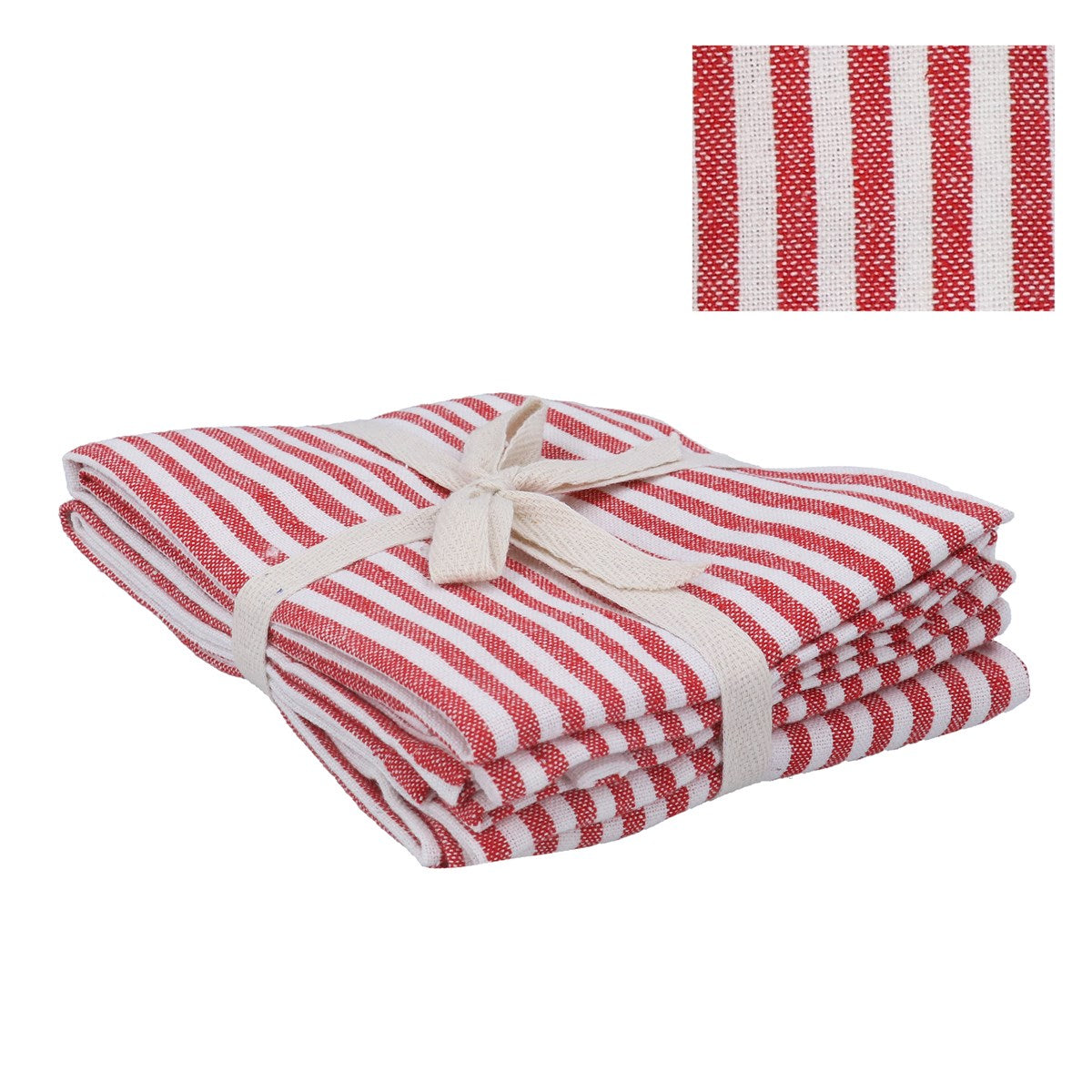 Red Cotton Stripe T- Towel - Pack of Three 
