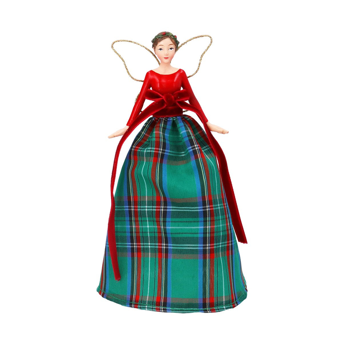 Green Tartan Tree Top Angel 18cm