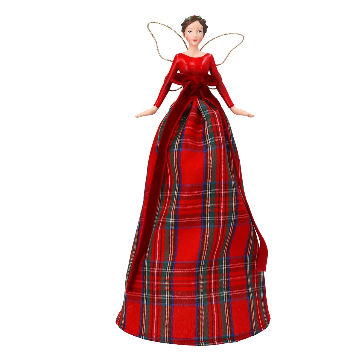 Red Tartan Skirt Tree Top Angel 28cm | Annie Mo's