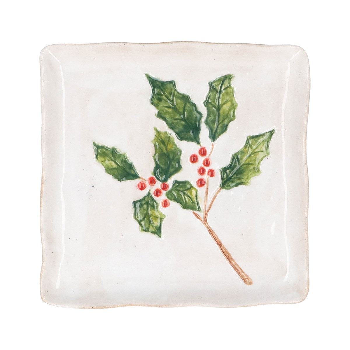 Stoneware Holly and Berries Square Plate