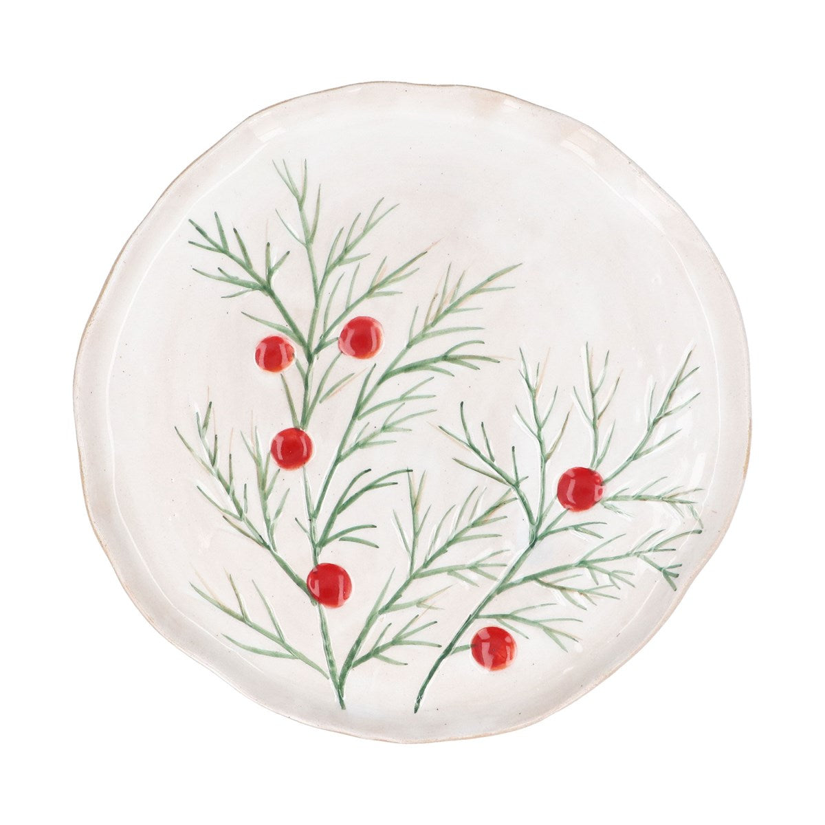 Stoneware Round Fir and Red Berries Plate