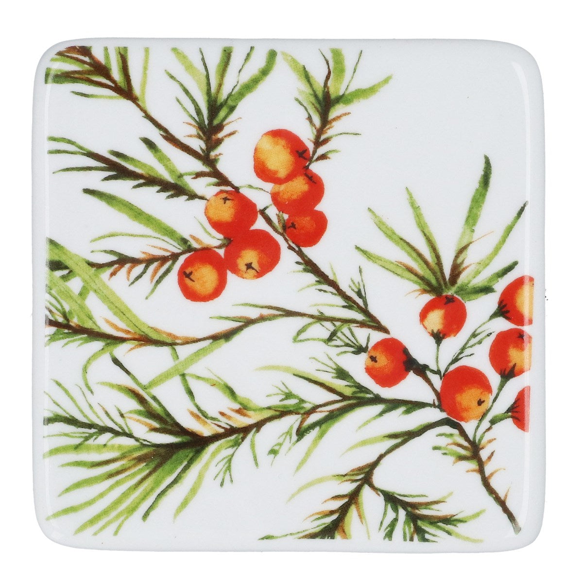 Porcelain Coaster - Fir and Berries 10cm | Annie Mo's