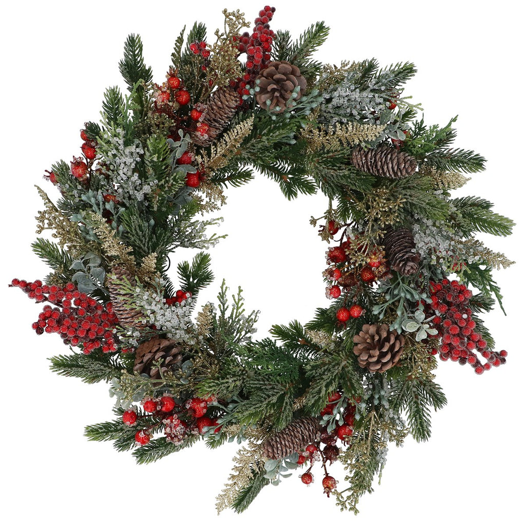 Red Berry with Cones  and Foliage Wreath 88cm | Annie Mo's