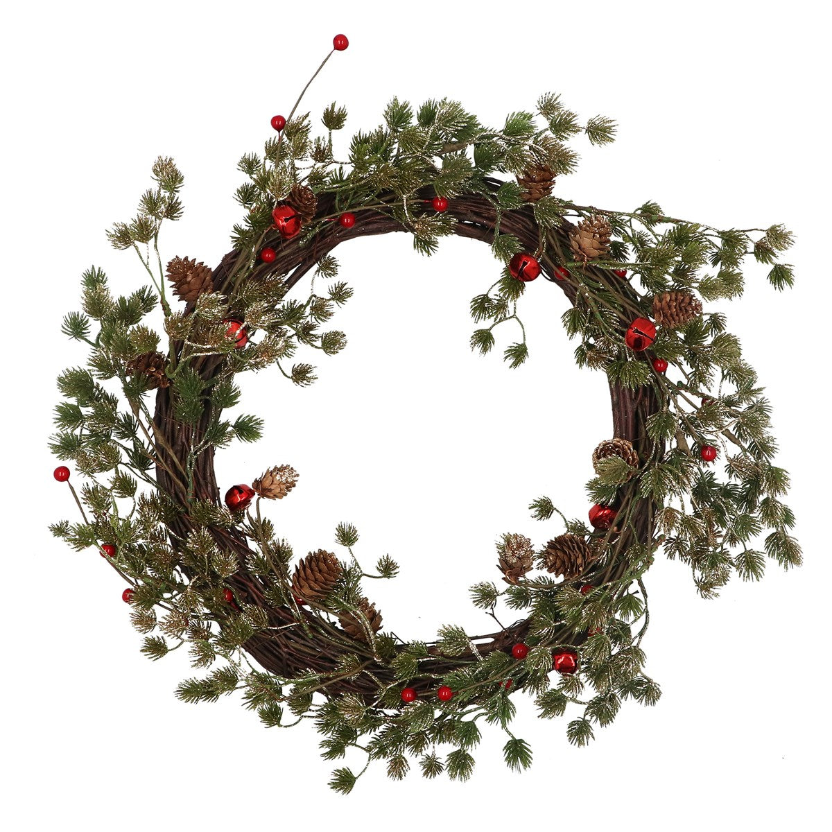 Cedar Pine Wreath with Bells and Cones 41cm