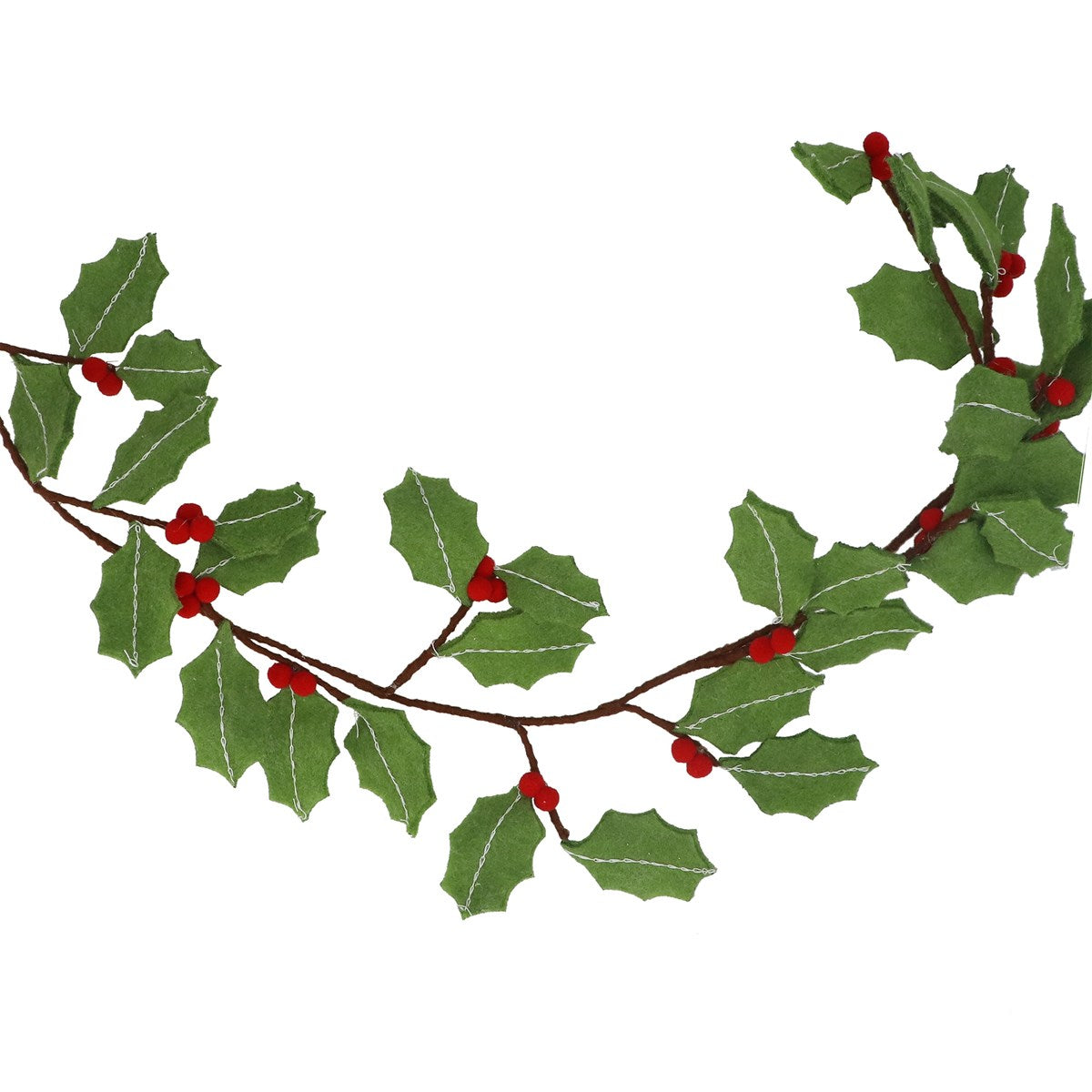 Holly Leaves and Red Berries Felt Garland 120cm
