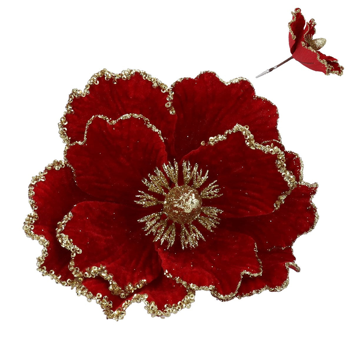 Fabric Magnolia Clip, 17cm - Red w Gold Trim | Annie Mo's