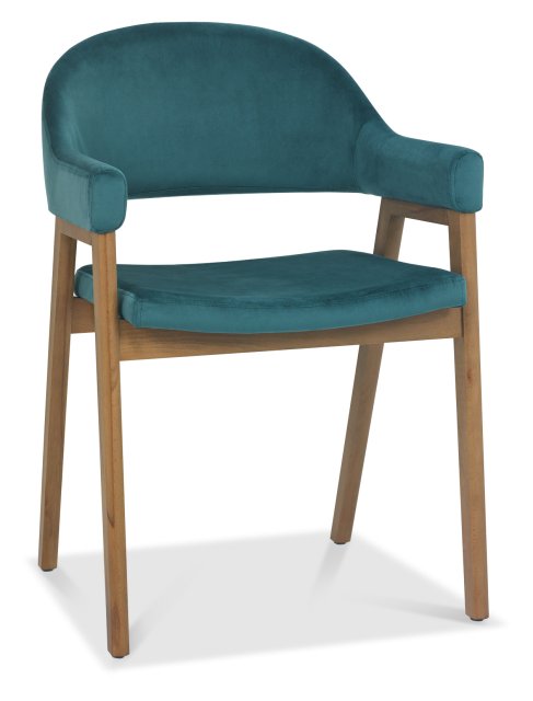Camden Rustic Oak Upholstered Arm Chair in an Azure Velvet Fabric (Pair)
