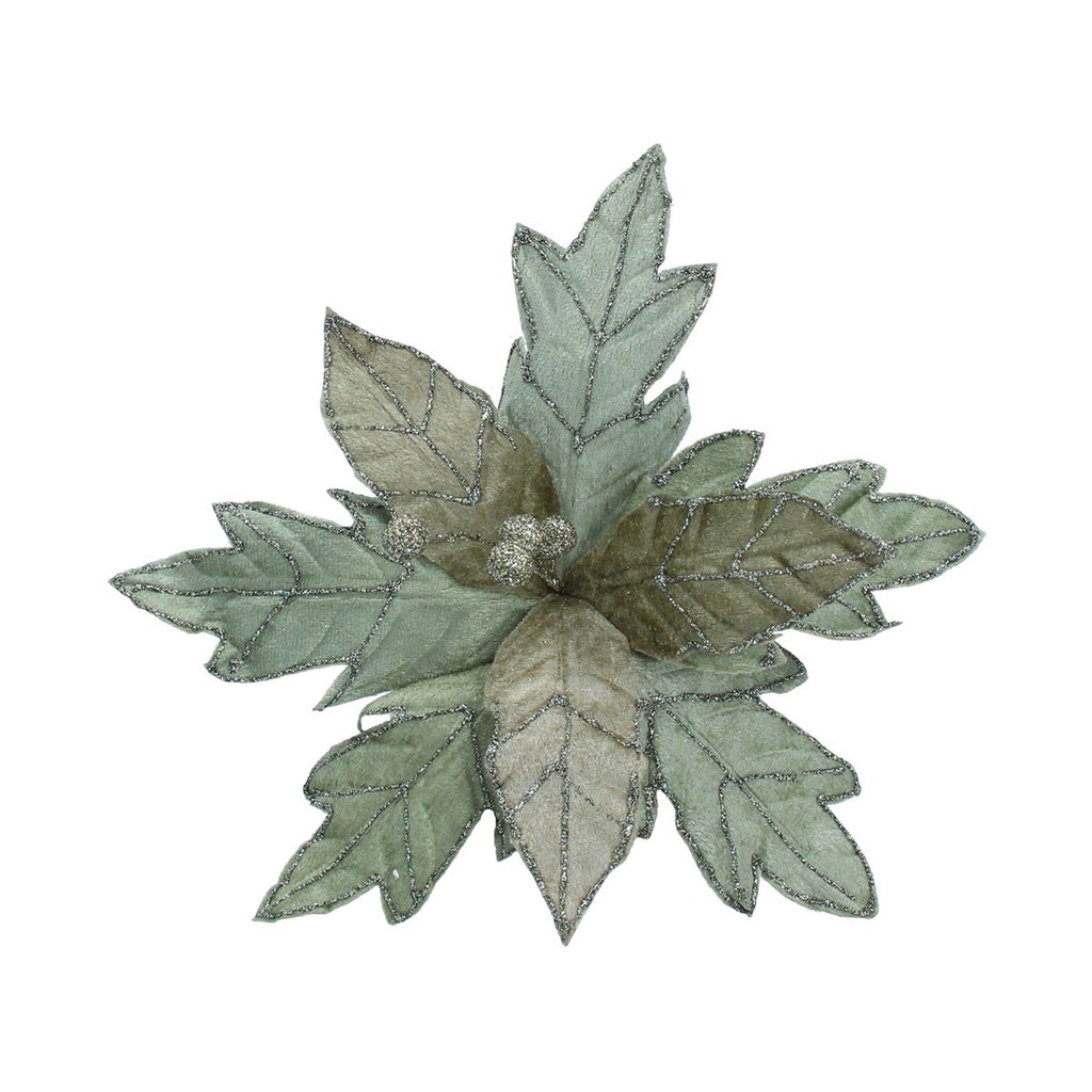 Pale Green Sparkle Poinsettia Pick 26cm | Annie Mo's