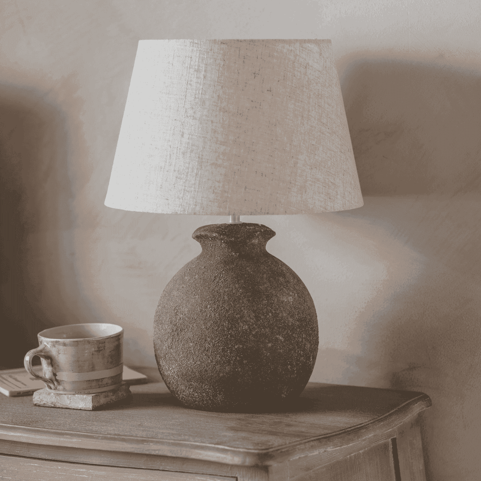Langton Textured Stoneware Spherical Table Lamp with Shade 41cm